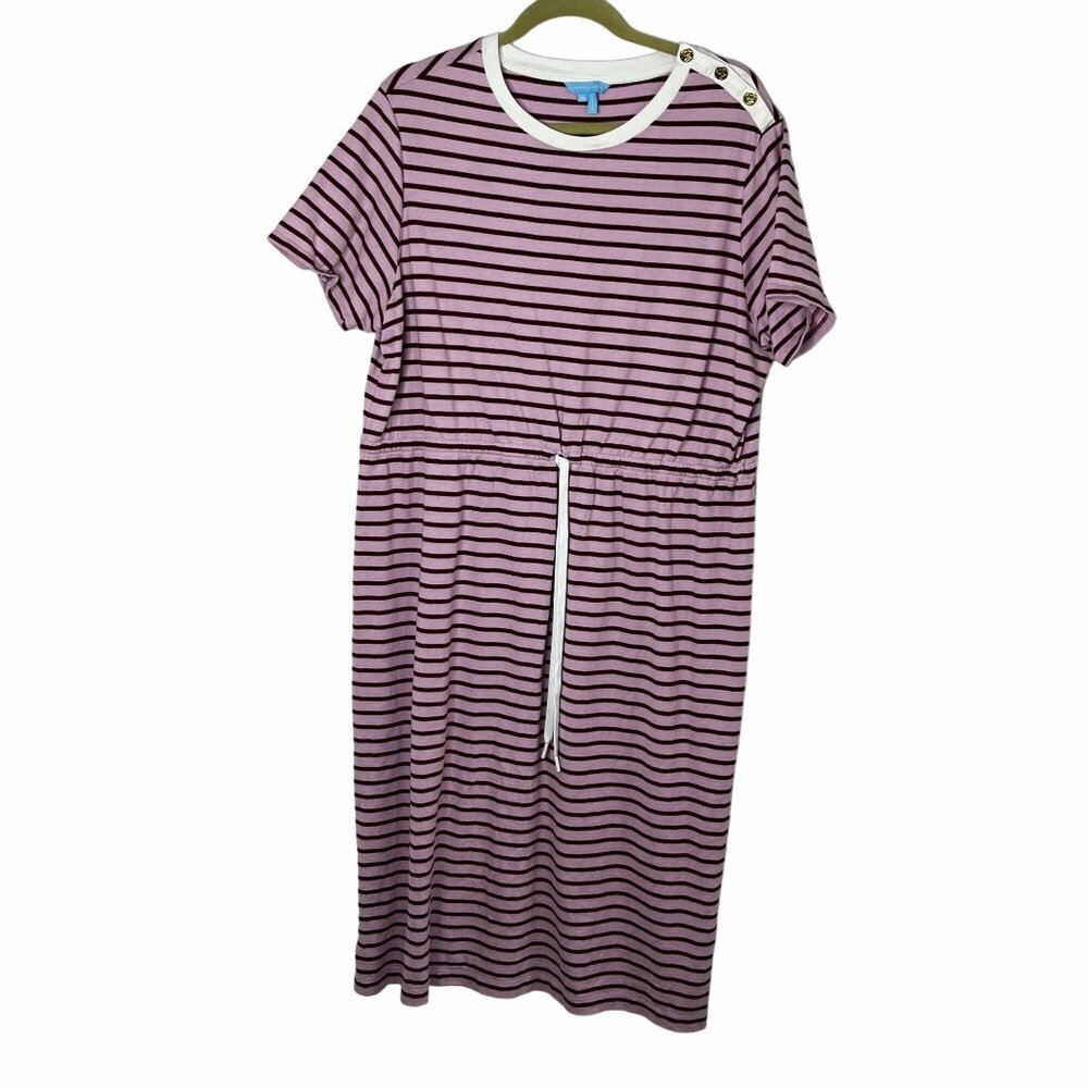 Draper James Tie‎ Waist Midi T-Shirt Dress Dark Pink Mariner Stripe Size 1X